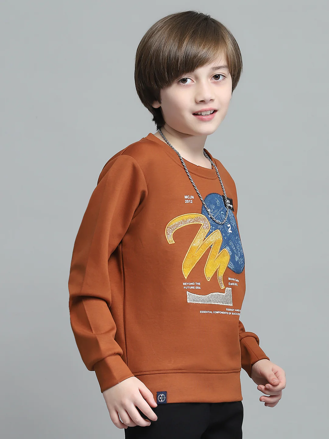Boys Rust Printed Round Neck Full Sleeve Sweatshirt - Image 4