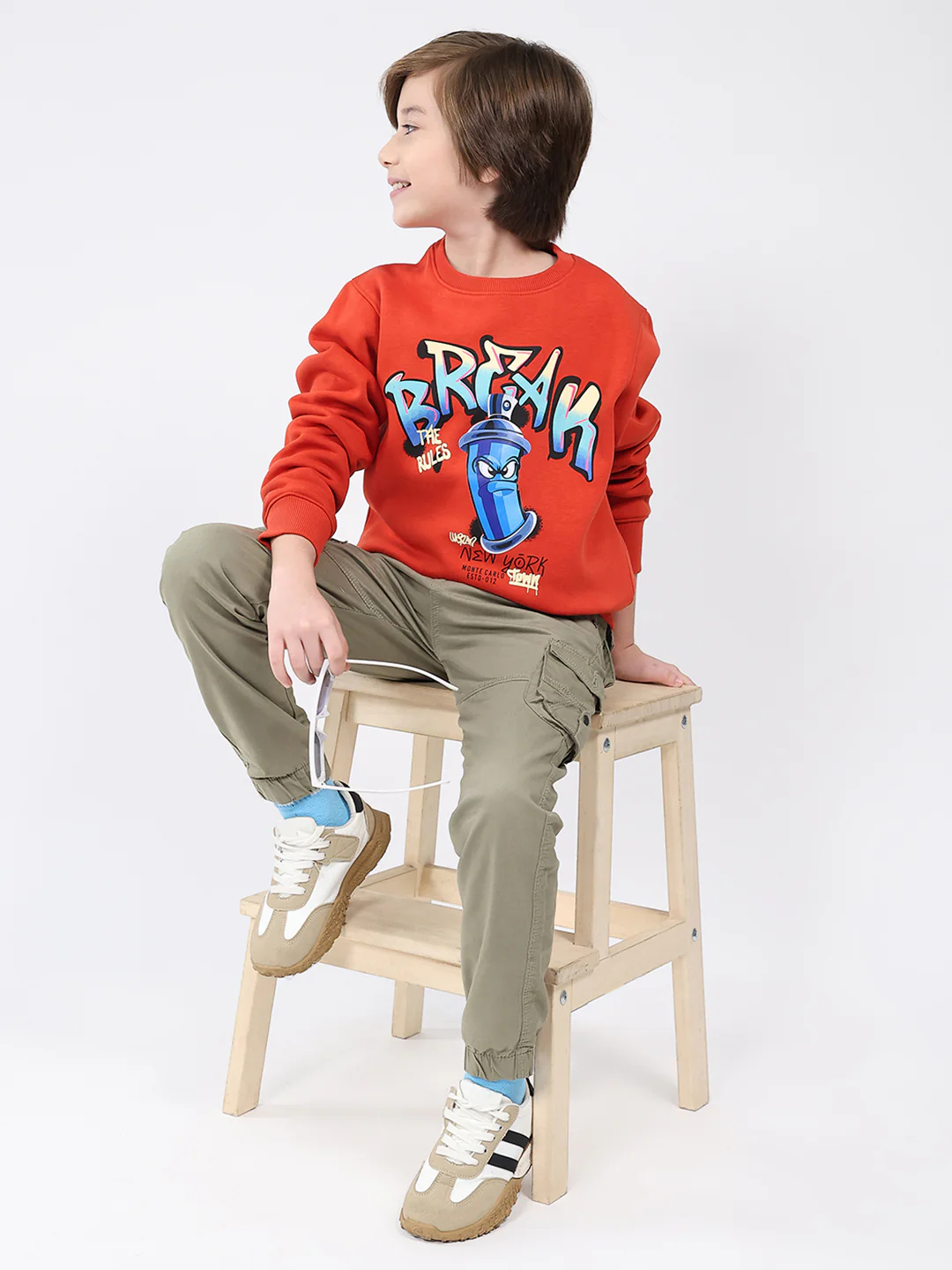 Boys Rust Printed Round Neck Full Sleeve Sweatshirt - Image 2