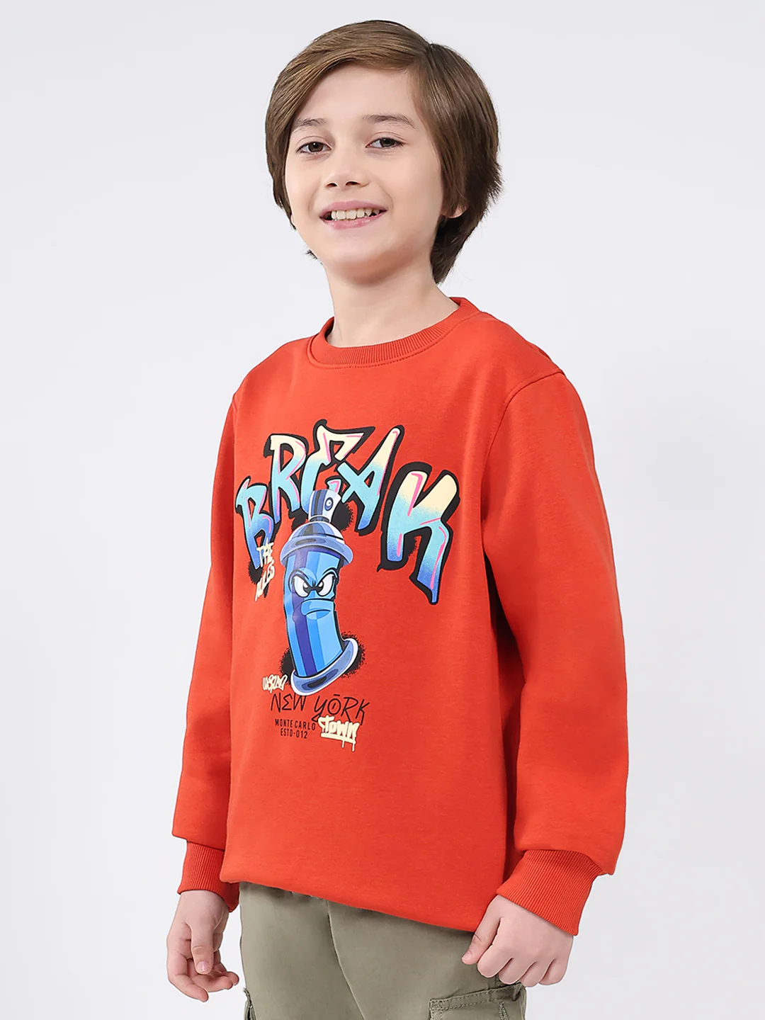 Boys Rust Printed Round Neck Full Sleeve Sweatshirt - Image 3