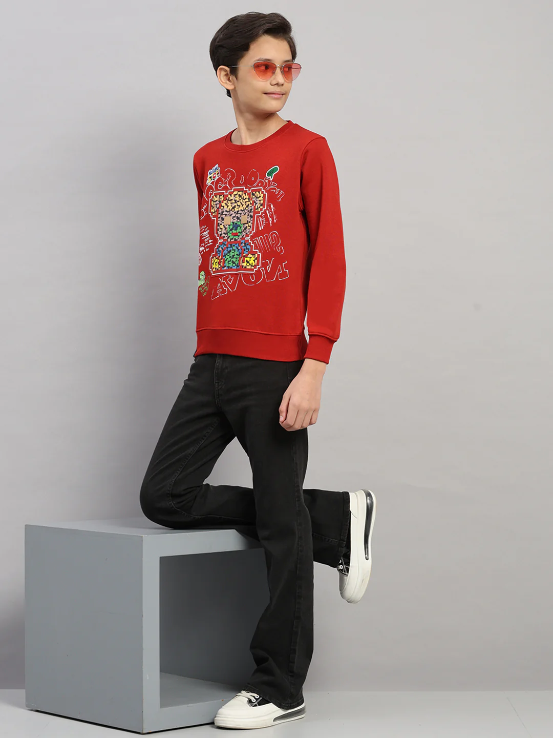 Boys Rust Printed Round Neck Full Sleeve Sweatshirt - Image 2