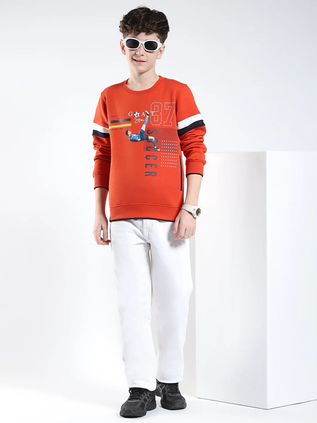 Boys Rust Printed Round Neck Full Sleeve Sweatshirt - Image 2