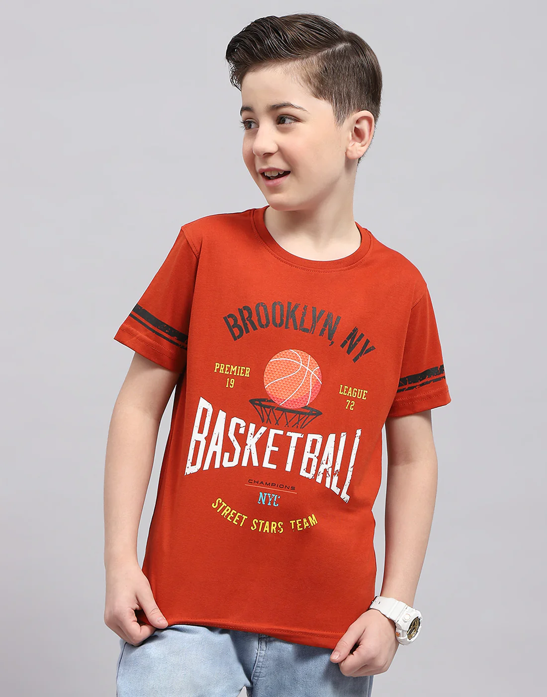 Boys Rust Printed Round Neck Half Sleeve T-Shirt - Image 2
