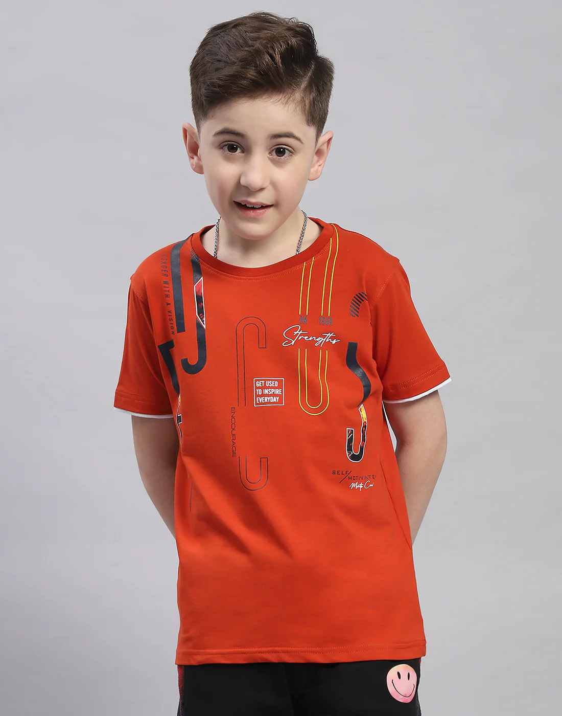 Boys Rust Printed Round Neck Half Sleeve T-Shirt - Image 2