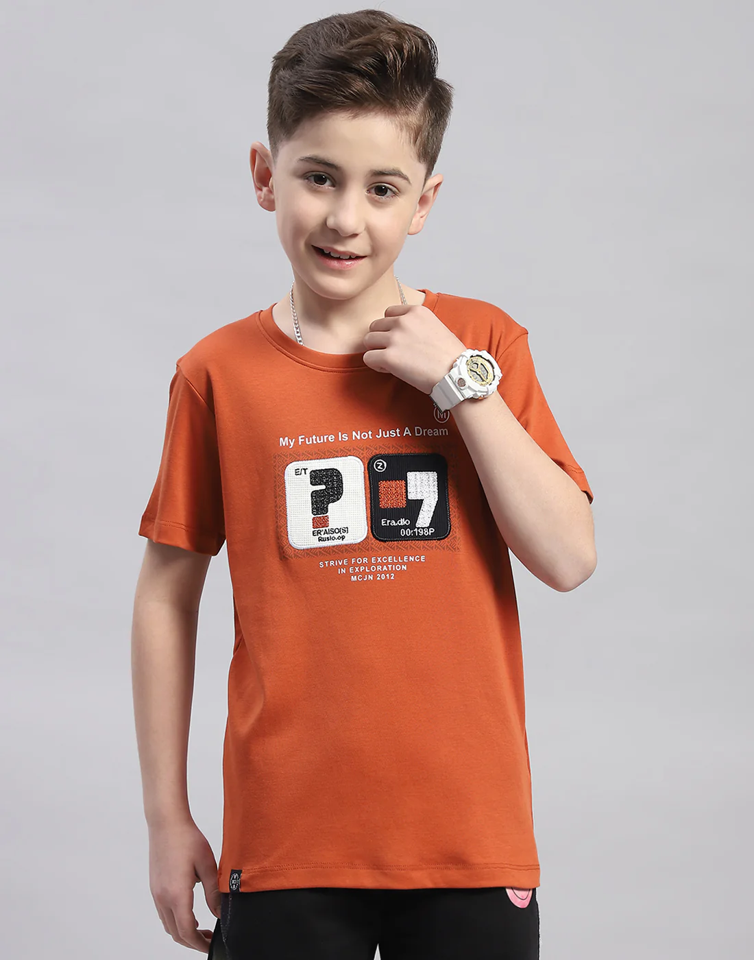 Boys Rust Printed Round Neck Half Sleeve T-Shirt - Image 2