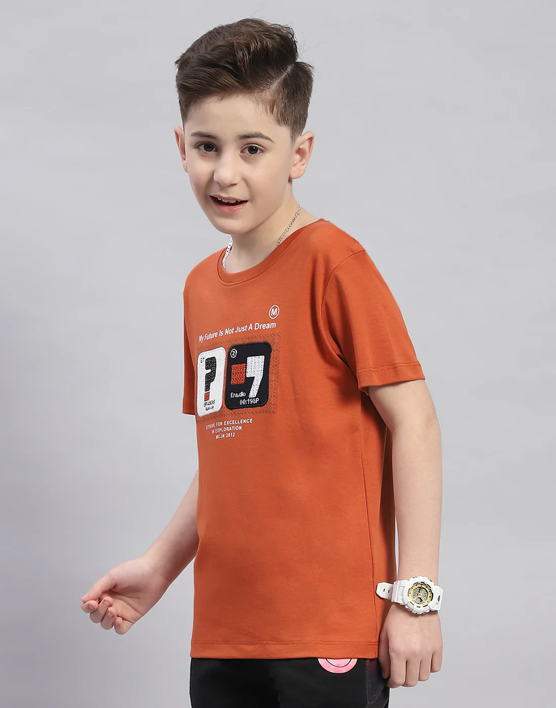 Boys Rust Printed Round Neck Half Sleeve T-Shirt - Image 3