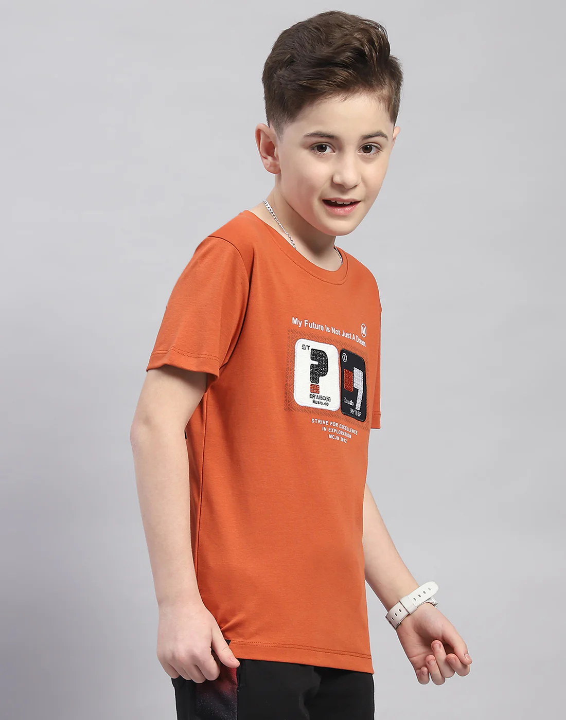 Boys Rust Printed Round Neck Half Sleeve T-Shirt - Image 4