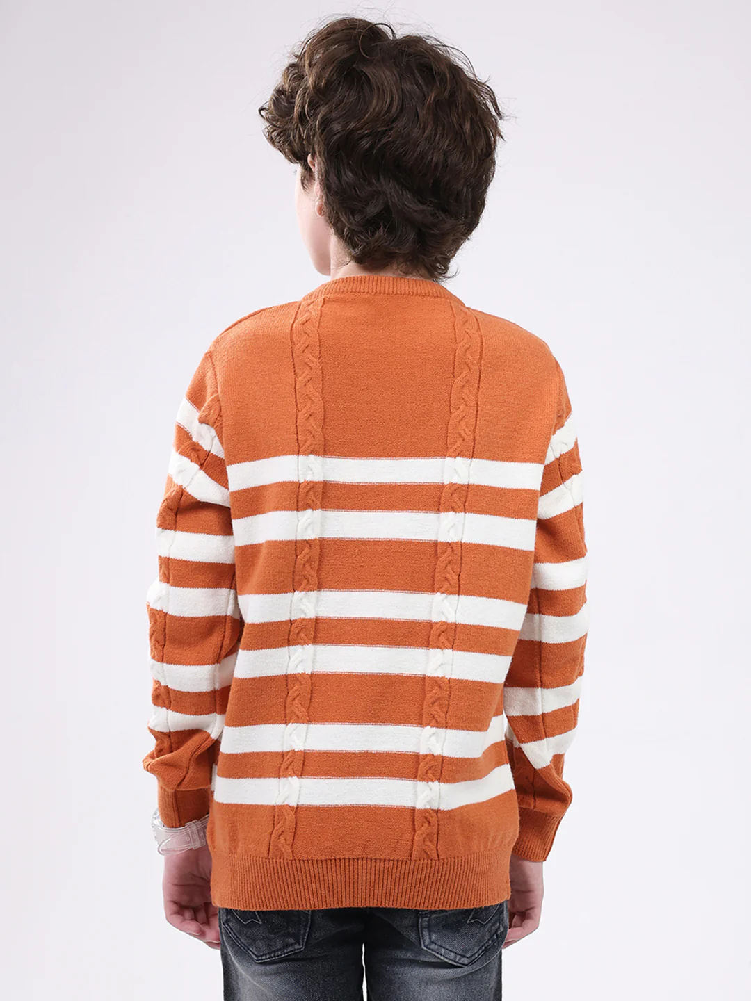 Boys Rust Self Design Round Neck Full Sleeve Pullover - Image 5