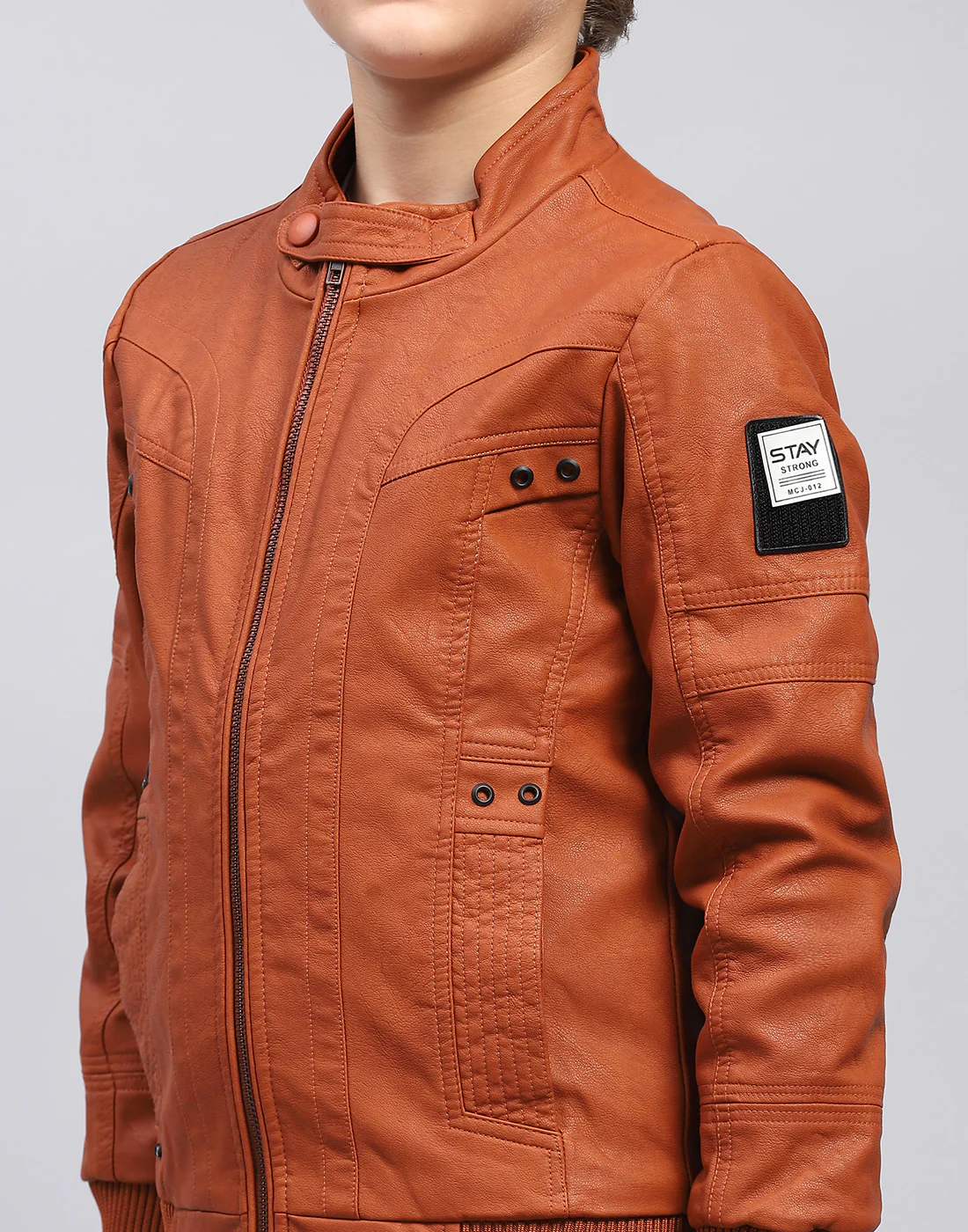 Boys Rust Self Design Stand Collar Full Sleeve Jacket - Image 7