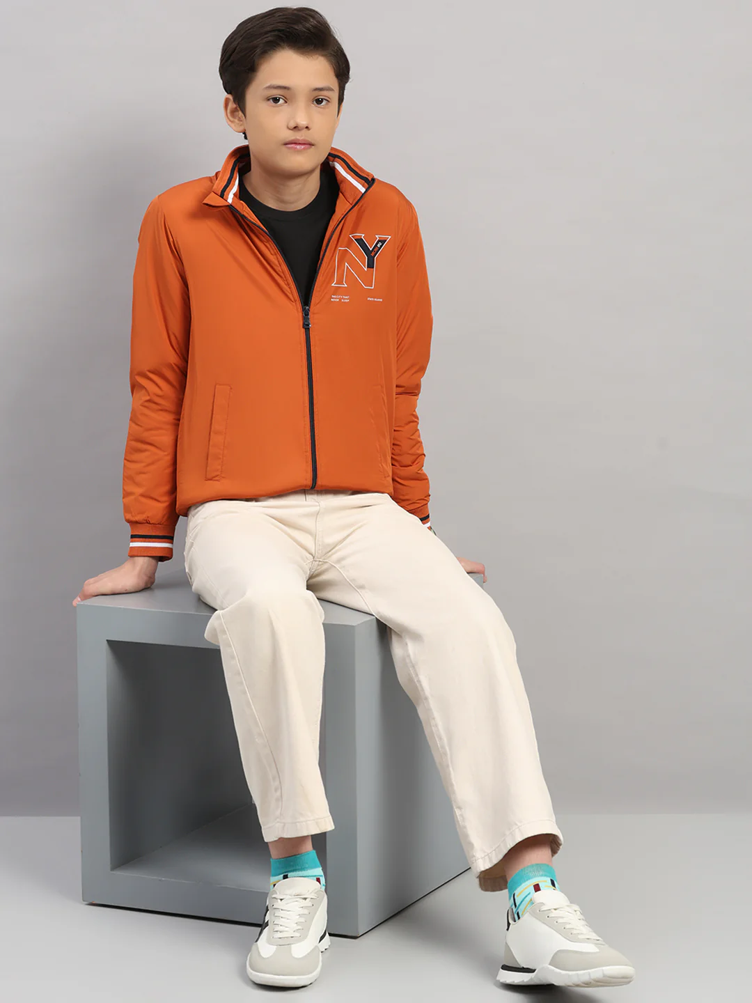 Boys Rust Solid Collar Full Sleeve Jacket - Image 2
