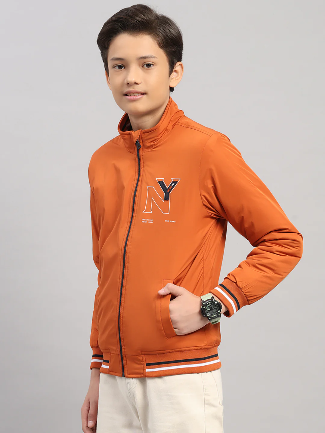 Boys Rust Solid Collar Full Sleeve Jacket - Image 3