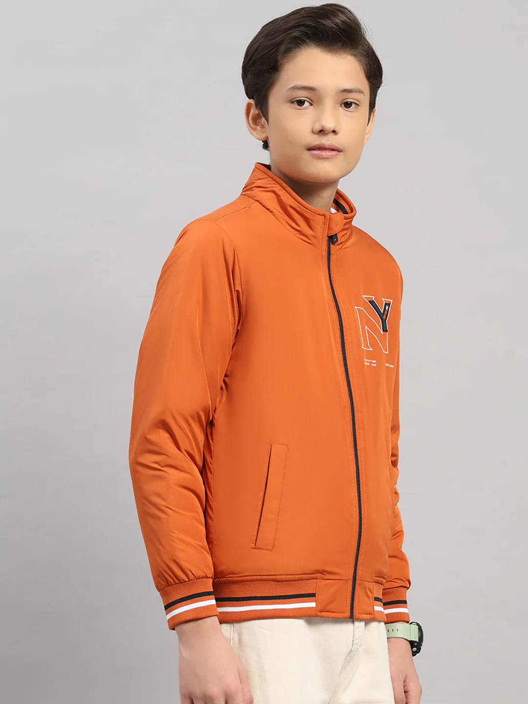 Boys Rust Solid Collar Full Sleeve Jacket - Image 4