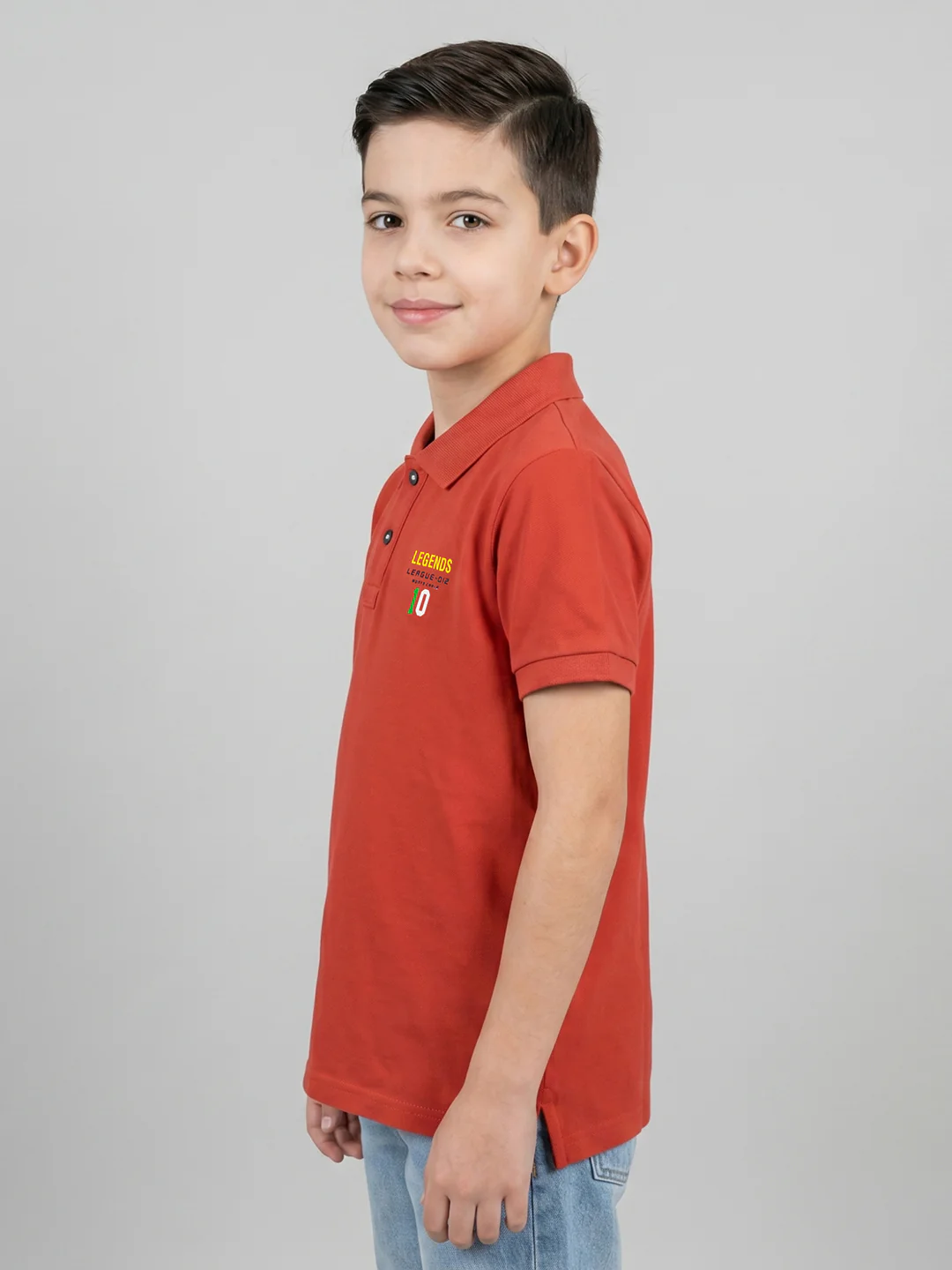 Boys Rust Solid Collar Half Sleeve T-Shirt - Image 2