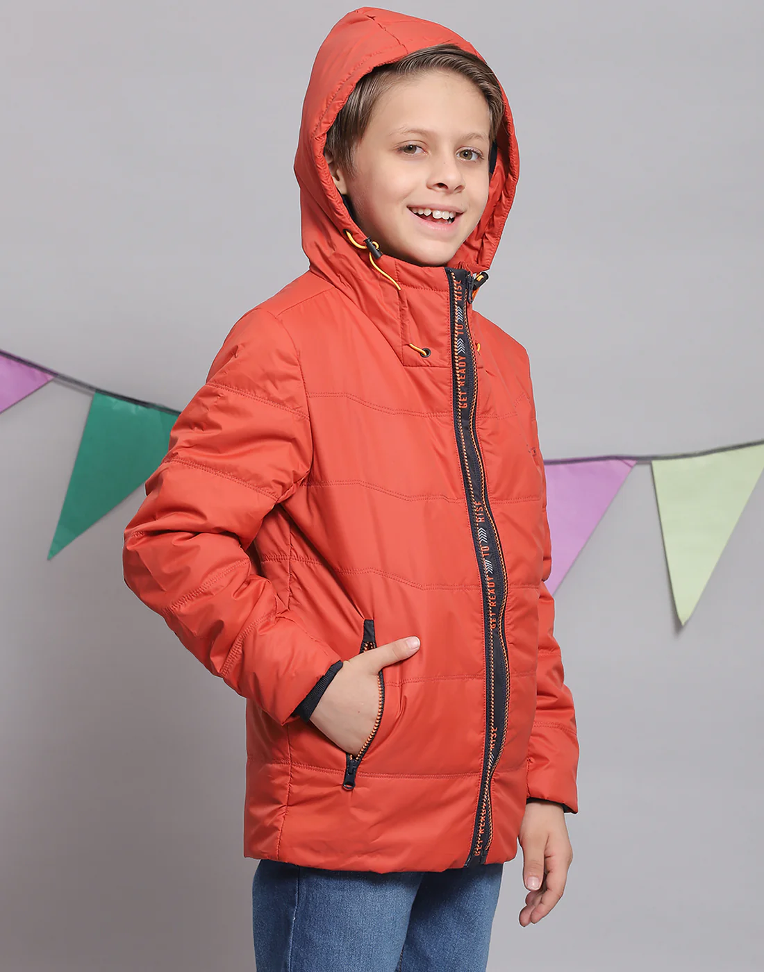Boys Rust Solid Hooded Full Sleeve Boys Jacket - Image 5