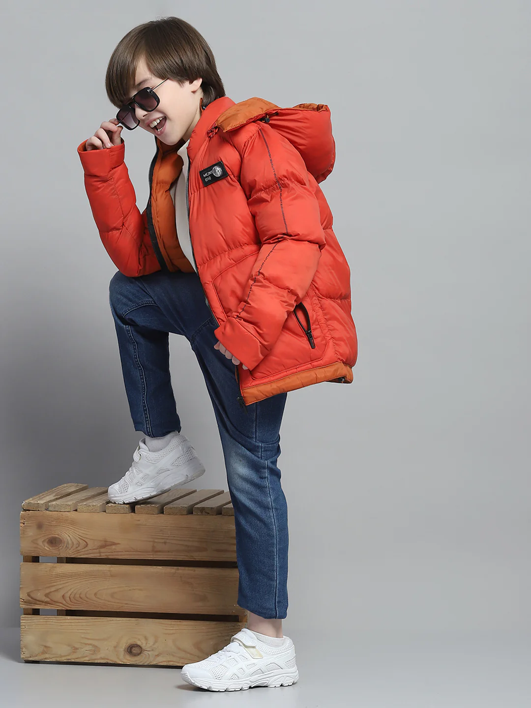 Boys Rust Solid Hooded Full Sleeve Jacket - Image 2