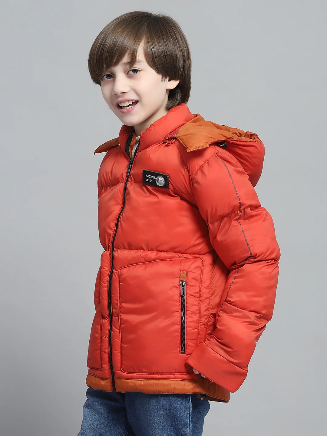 Boys Rust Solid Hooded Full Sleeve Jacket - Image 3