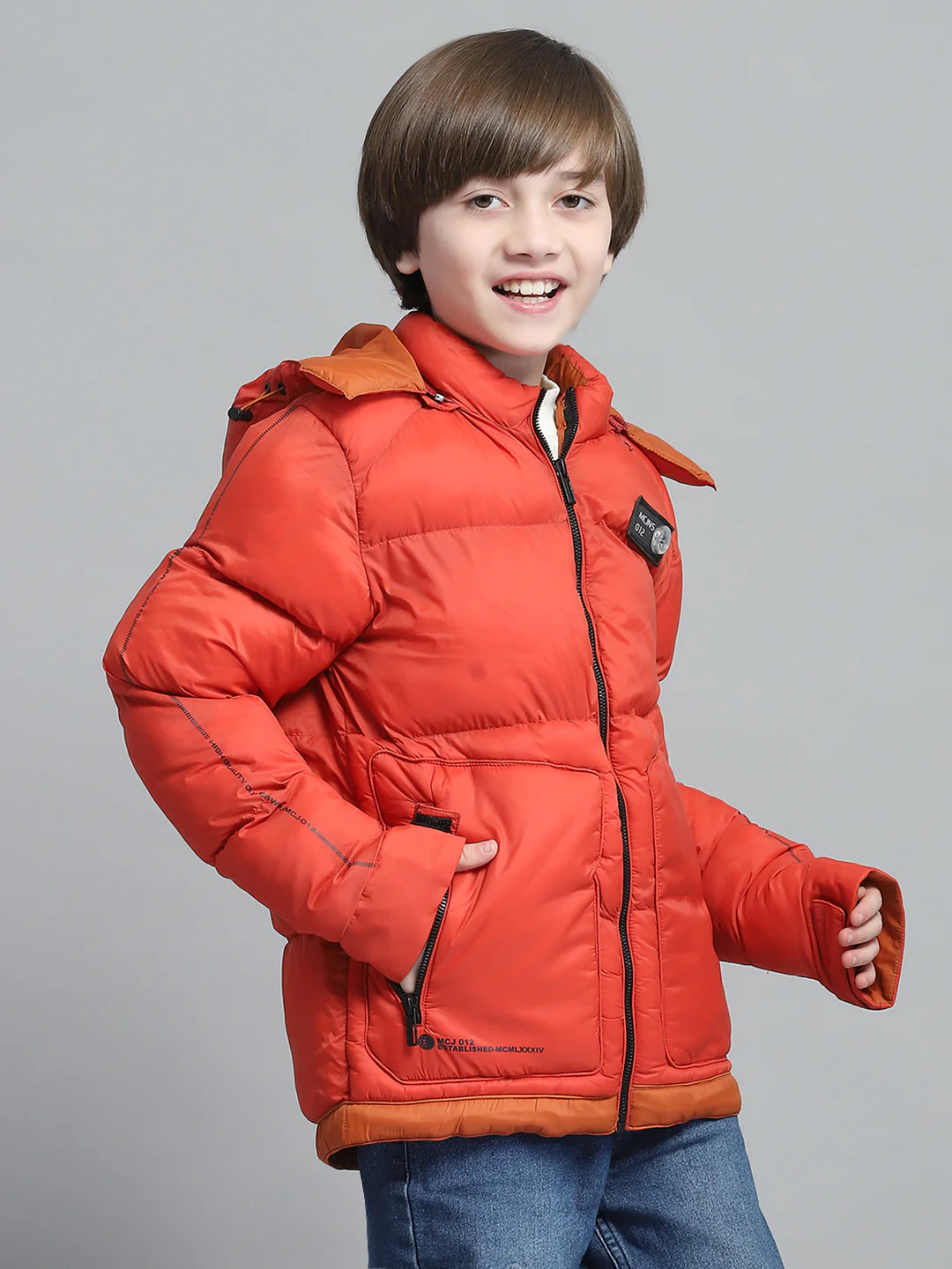 Boys Rust Solid Hooded Full Sleeve Jacket - Image 4