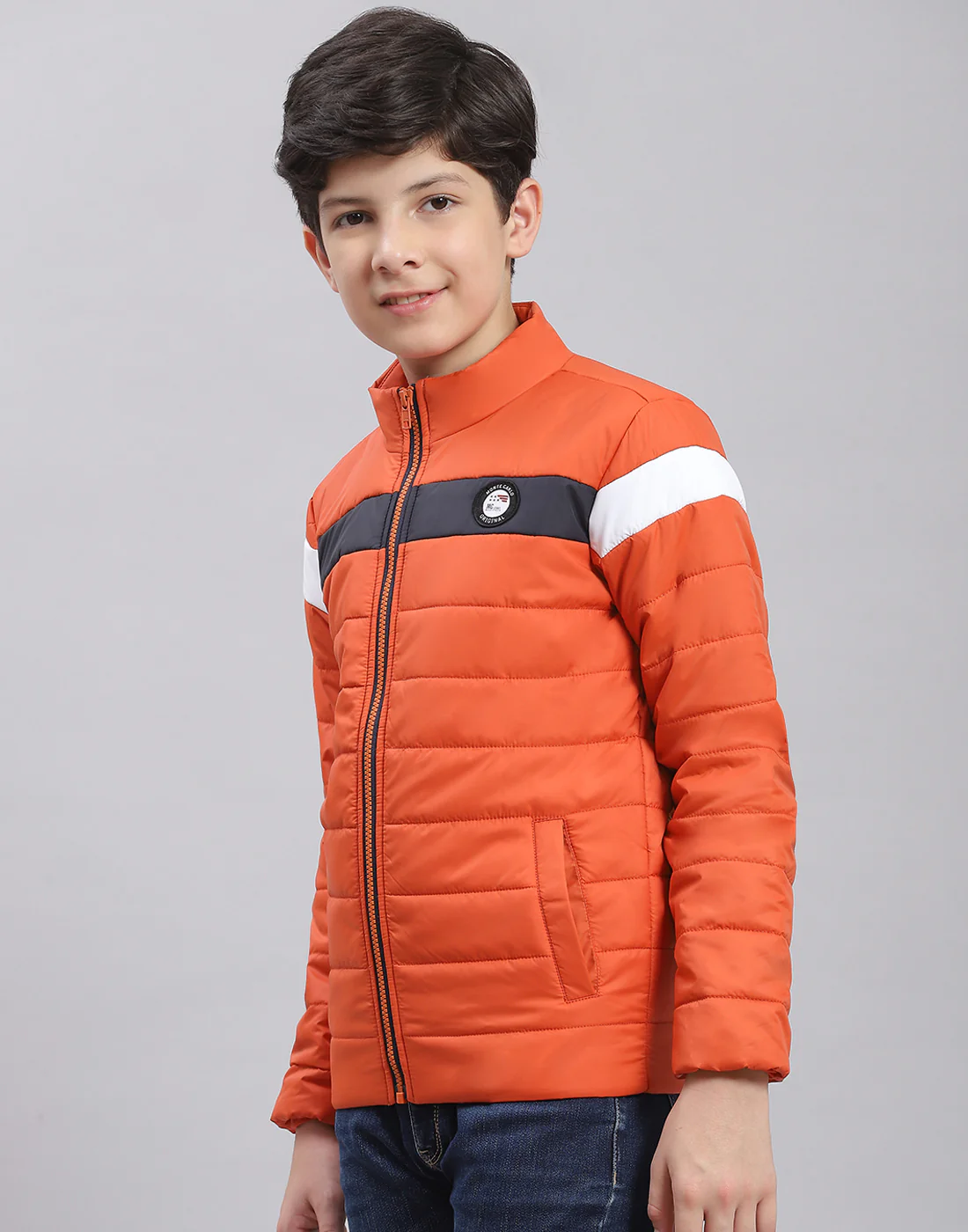 Boys Rust Solid Stand Collar Full Sleeve Boys Jacket - Image 3
