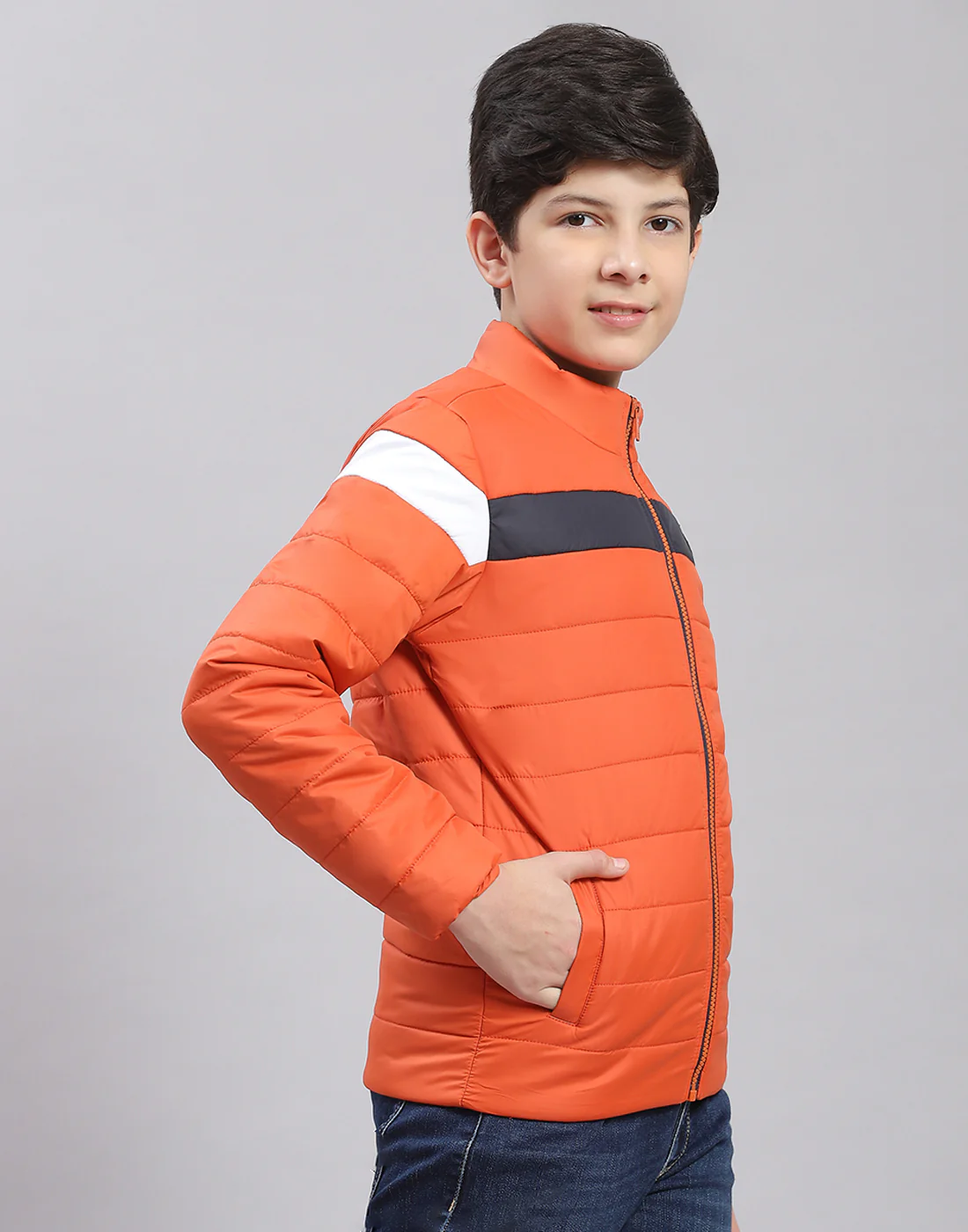 Boys Rust Solid Stand Collar Full Sleeve Boys Jacket - Image 4