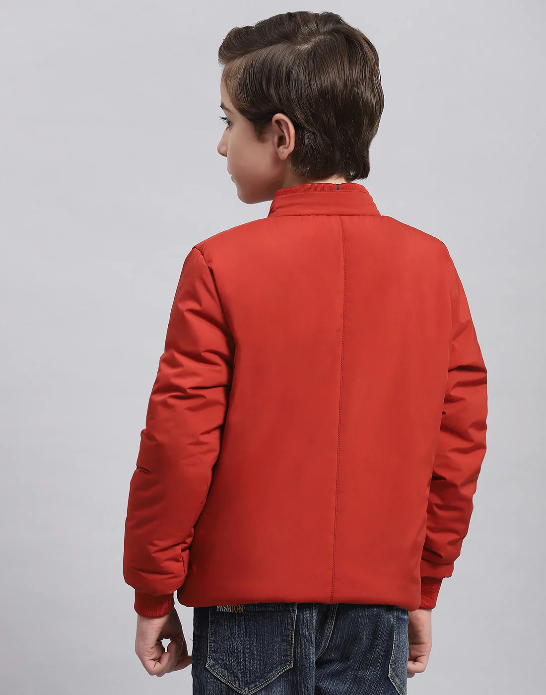 Boys Rust Solid Stand Collar Full Sleeve Boys Jacket - Image 5