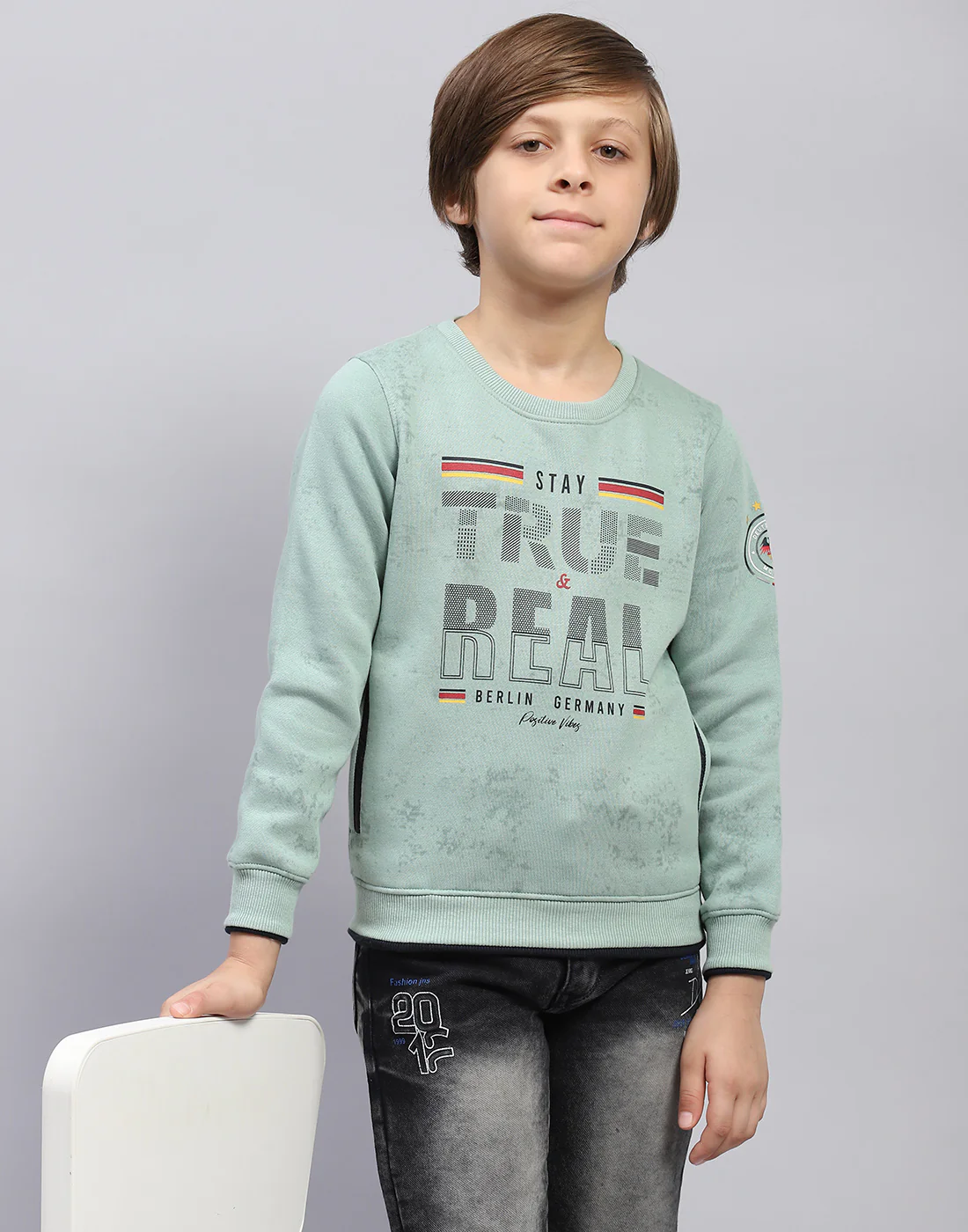 Boys Sea Green Printed Round Neck Full Sleeve Sweatshirt - Image 6