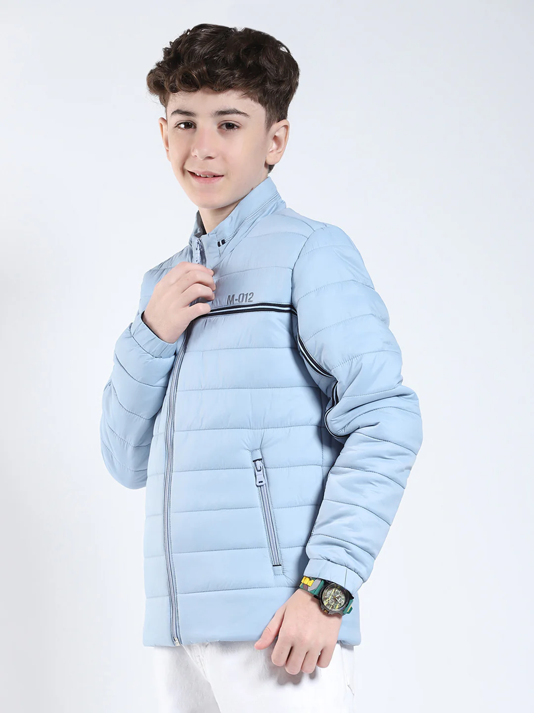 Boys Sky Blue Printed Collar Full Sleeve Boys Jacket - Image 3