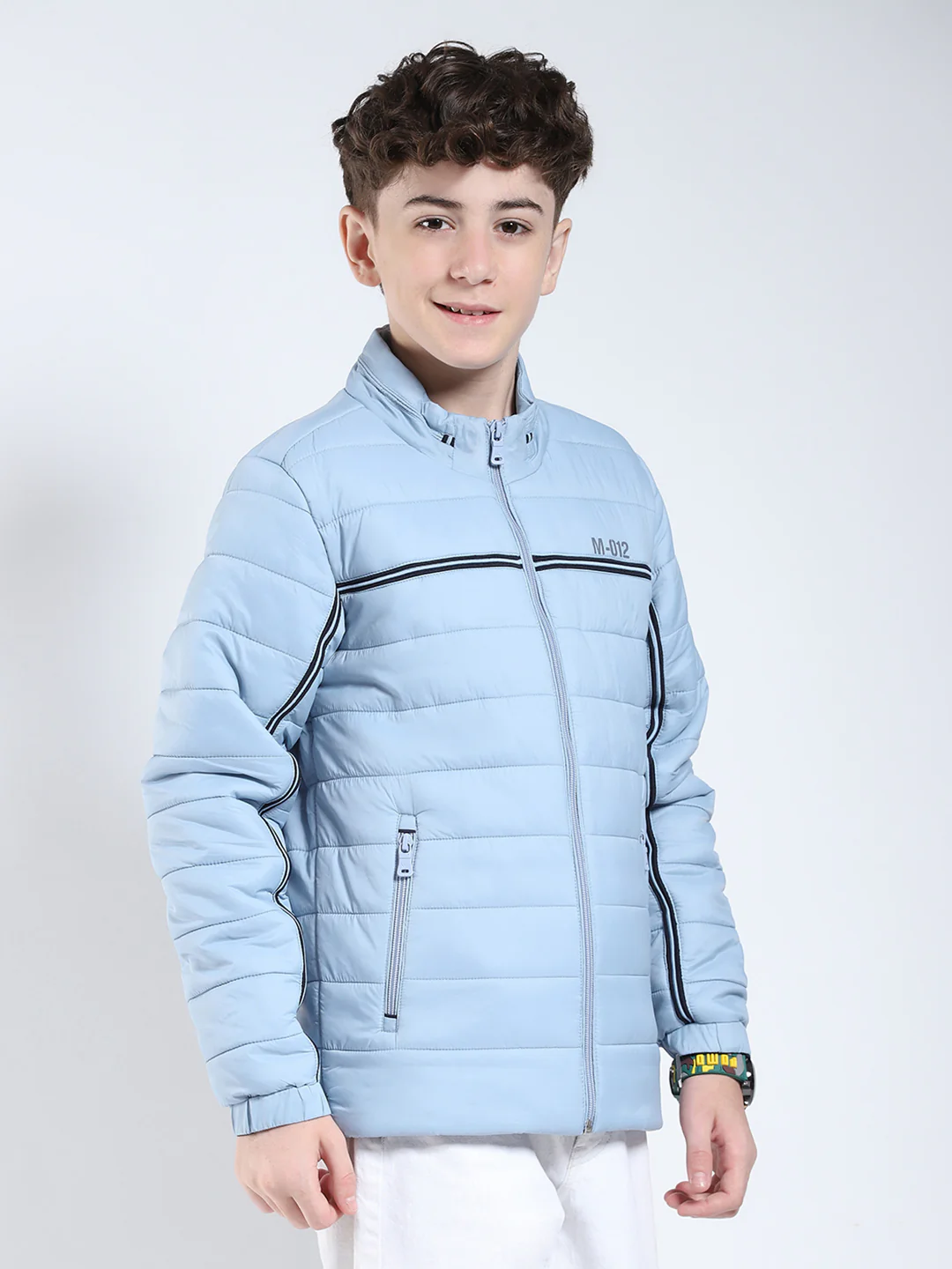 Boys Sky Blue Printed Collar Full Sleeve Boys Jacket - Image 4