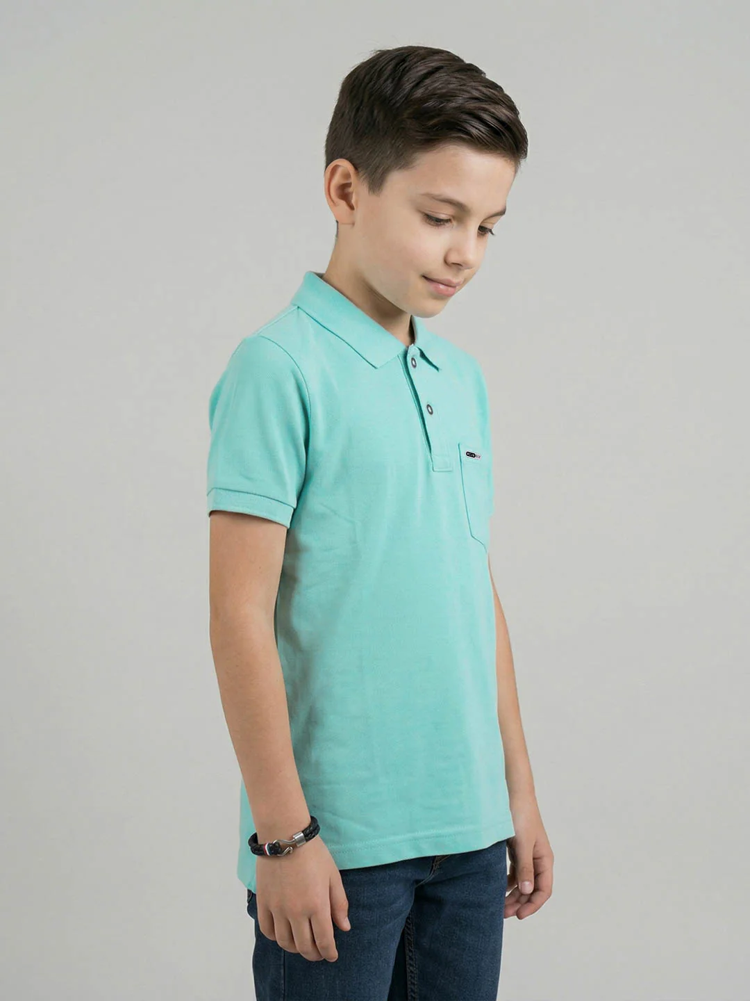 Boys Sky Blue Printed Collar Half Sleeve T-Shirt - Image 3