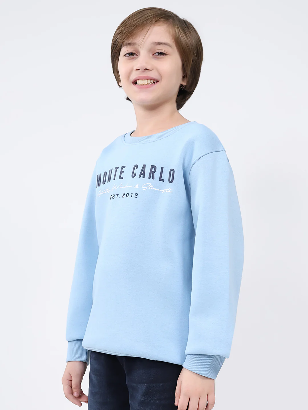 Boys Sky Blue Printed Round Neck Full Sleeve Sweatshirt - Image 3