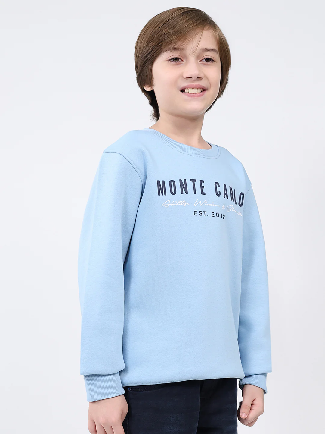 Boys Sky Blue Printed Round Neck Full Sleeve Sweatshirt - Image 4