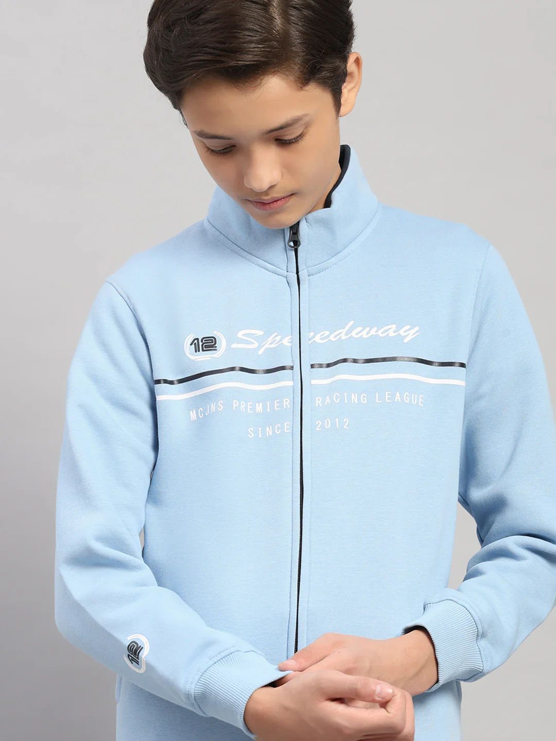 Boys Sky Blue Printed Turtle Neck Full Sleeve Sweatshirt - Image 6