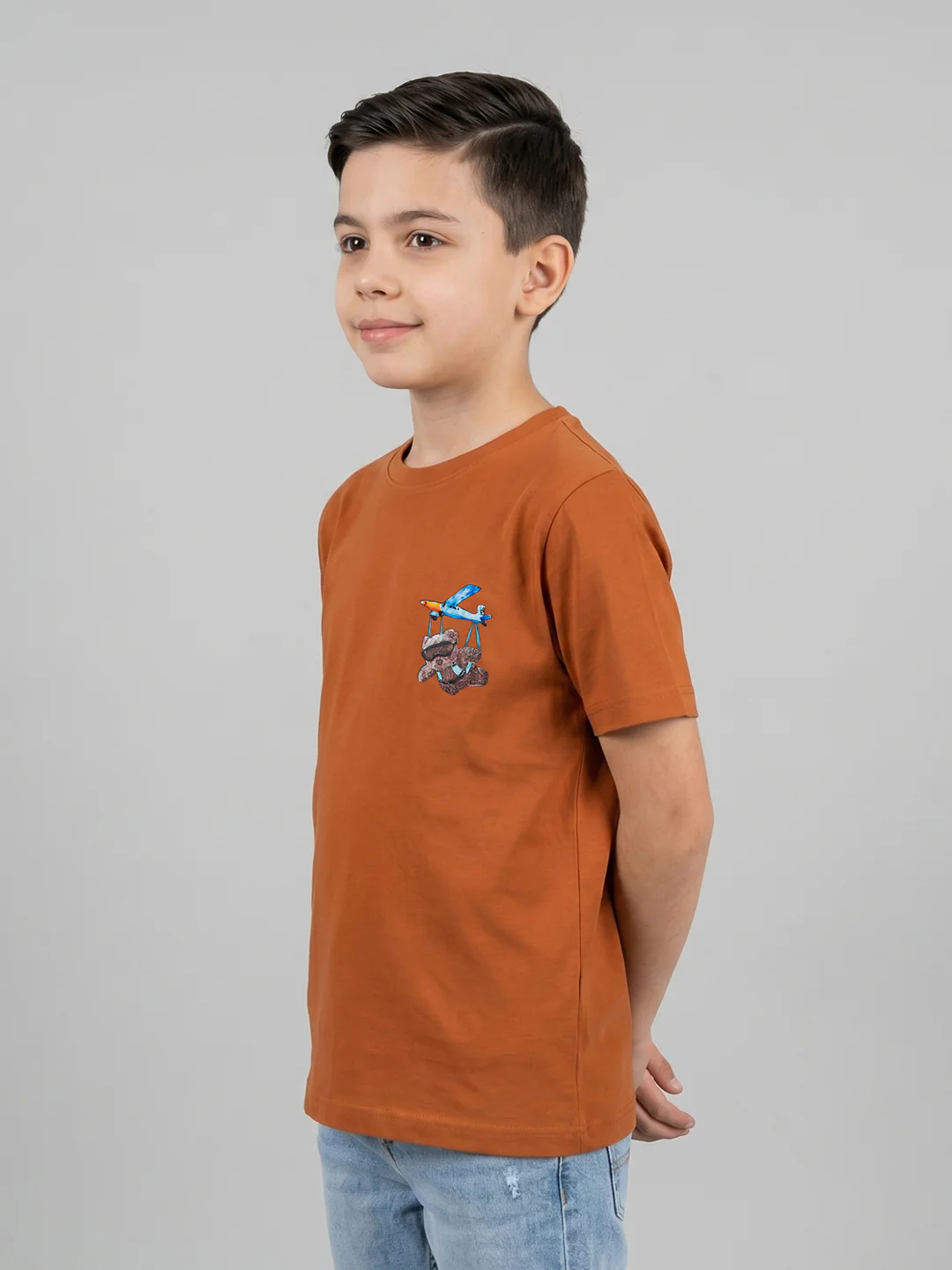 Boys Tan Printed Round Neck Half Sleeve T-Shirt - Image 3