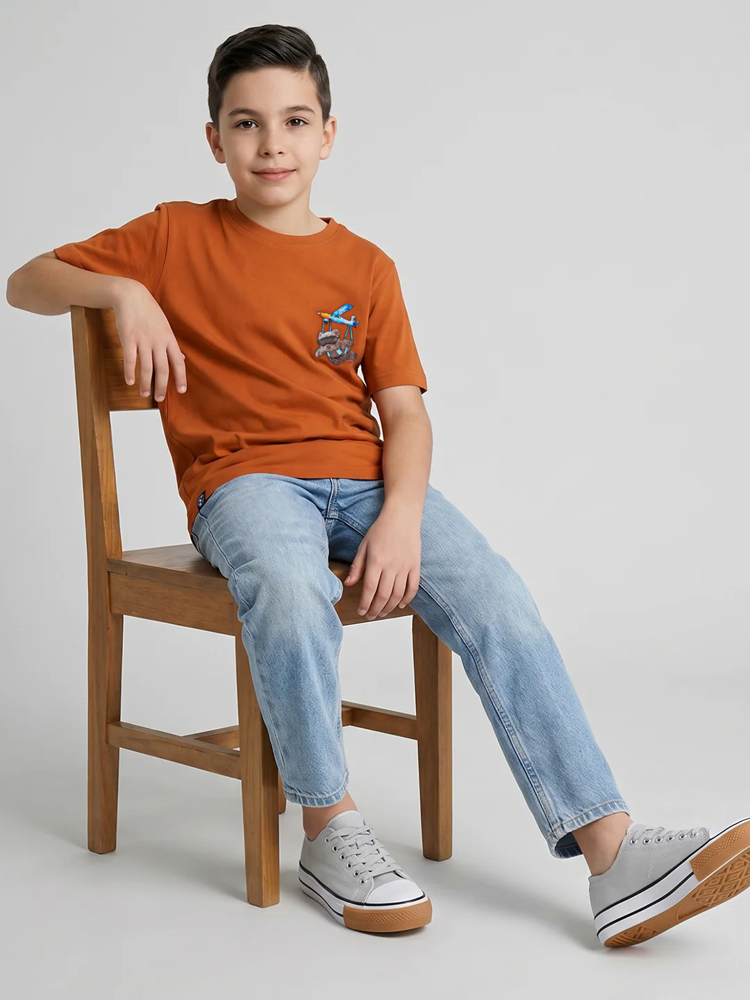 Boys Tan Printed Round Neck Half Sleeve T-Shirt - Image 5