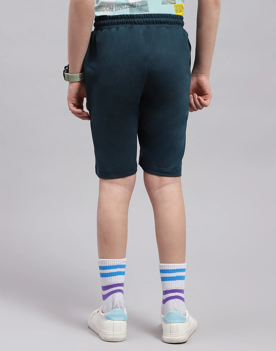 Boys Teal Blue Printed Bermuda - Image 5