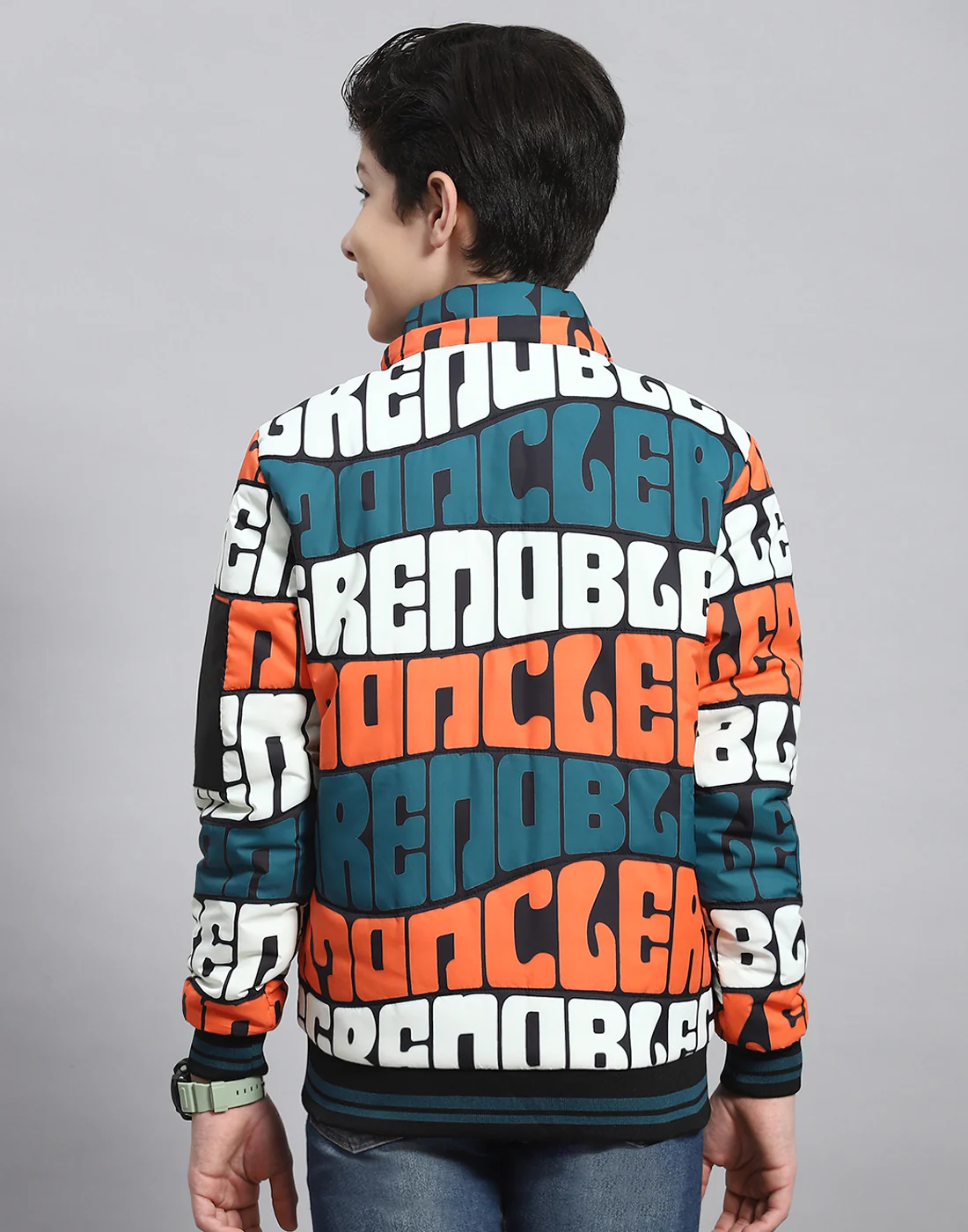 Boys Teal Blue Printed Hooded Full Sleeve Boys Jacket - Image 7