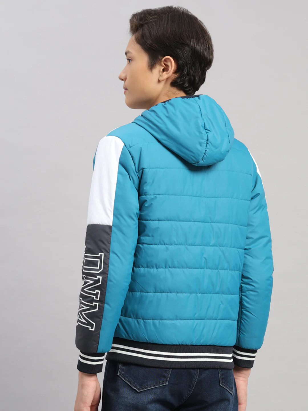 Boys Teal Blue Printed Hooded Full Sleeve Jacket - Image 5
