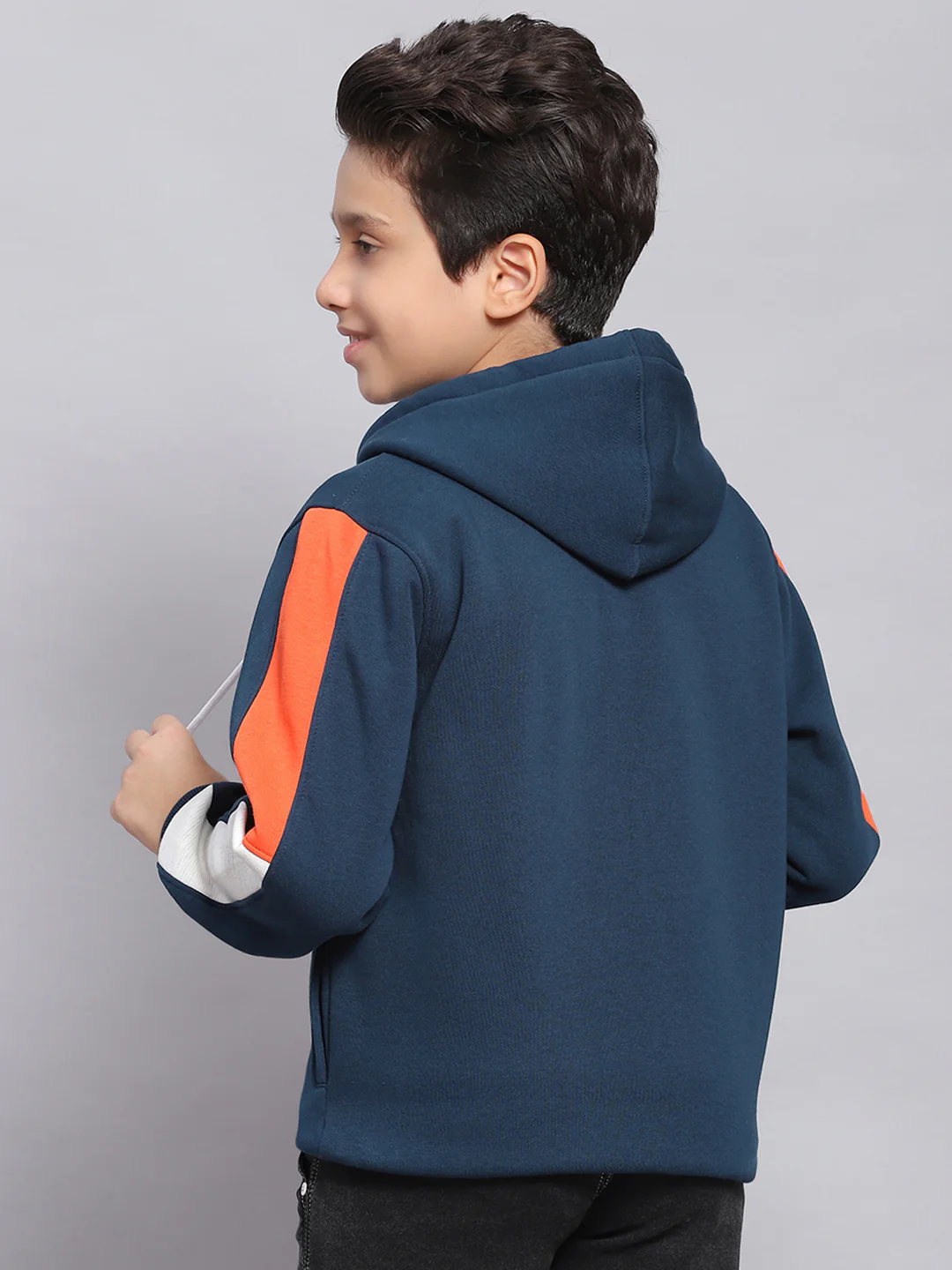 Boys Teal Blue Printed Hooded Full Sleeve Sweatshirt - Image 5
