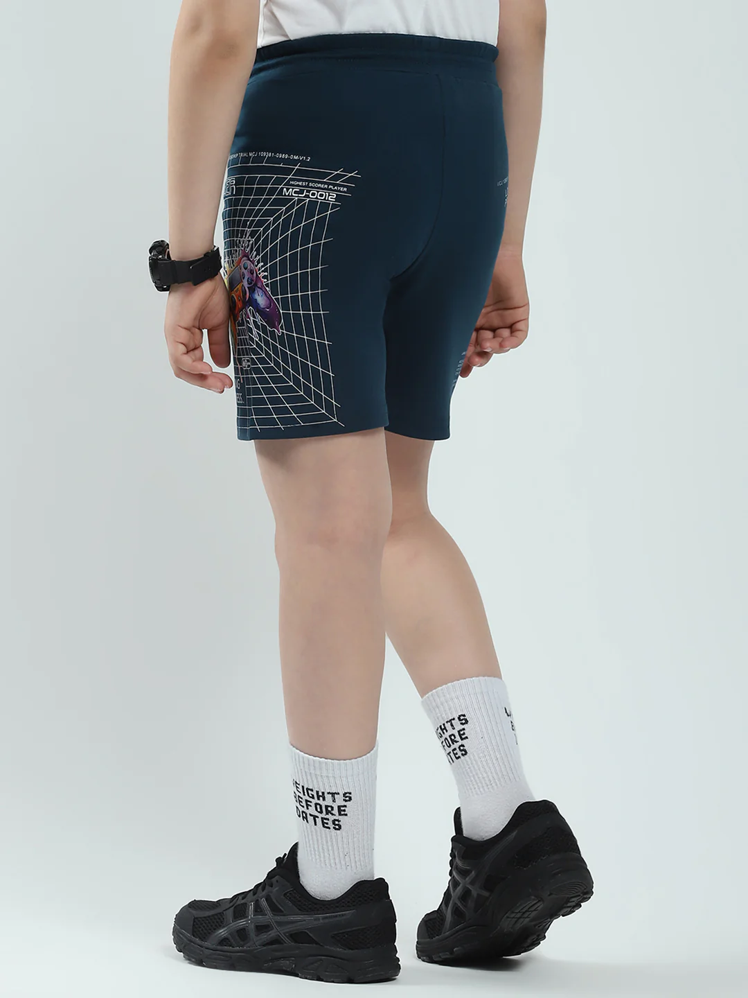 Boys Teal Blue Printed Regular Fit Bermuda - Image 5
