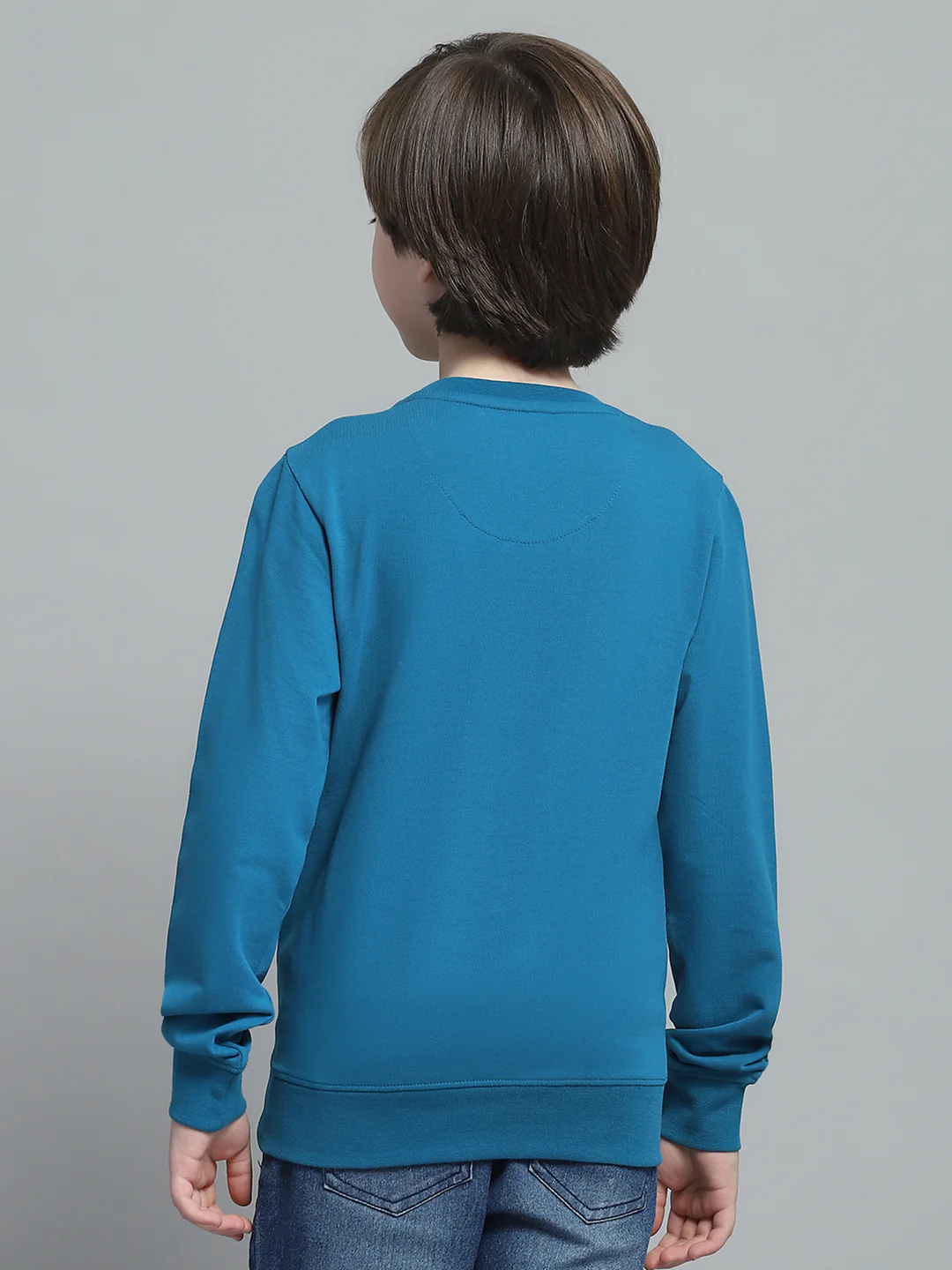 Boys Teal Blue Printed Round Neck Full Sleeve Sweatshirt - Image 5