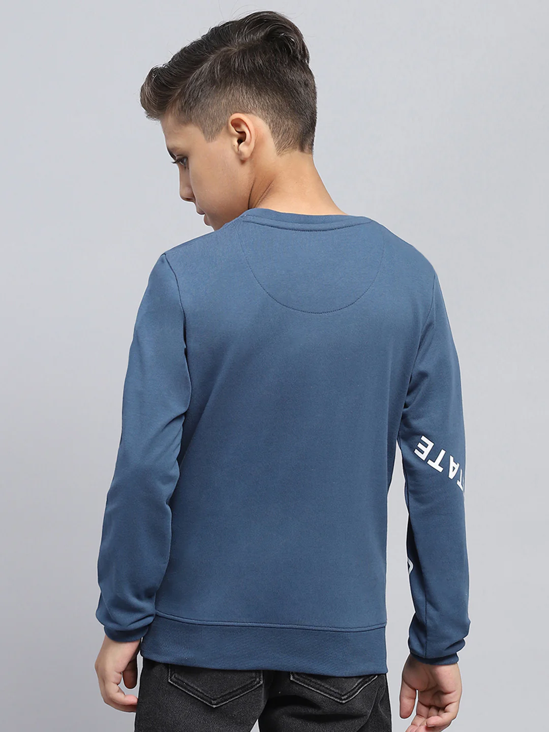 Boys Teal Blue Printed Round Neck Full Sleeve T-Shirt - Image 5