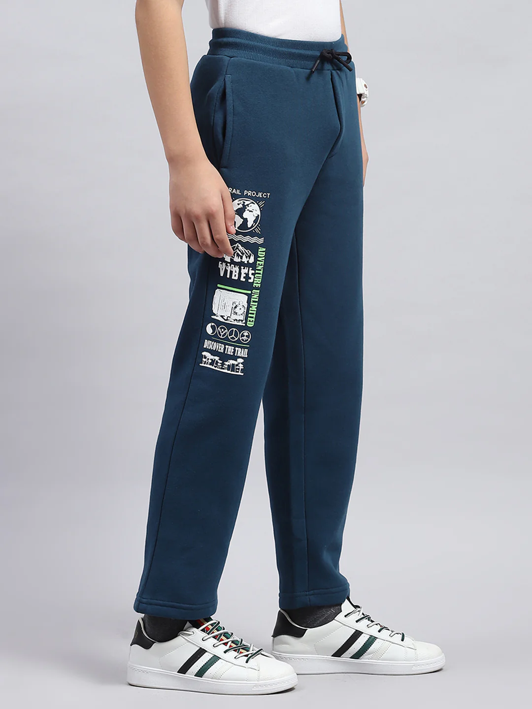Boys Teal Blue Printed Round Neck Full Sleeve Tracksuit - Image 7