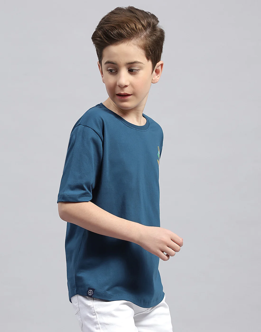 Boys Teal Blue Printed Round Neck Half Sleeve T-Shirt - Image 4