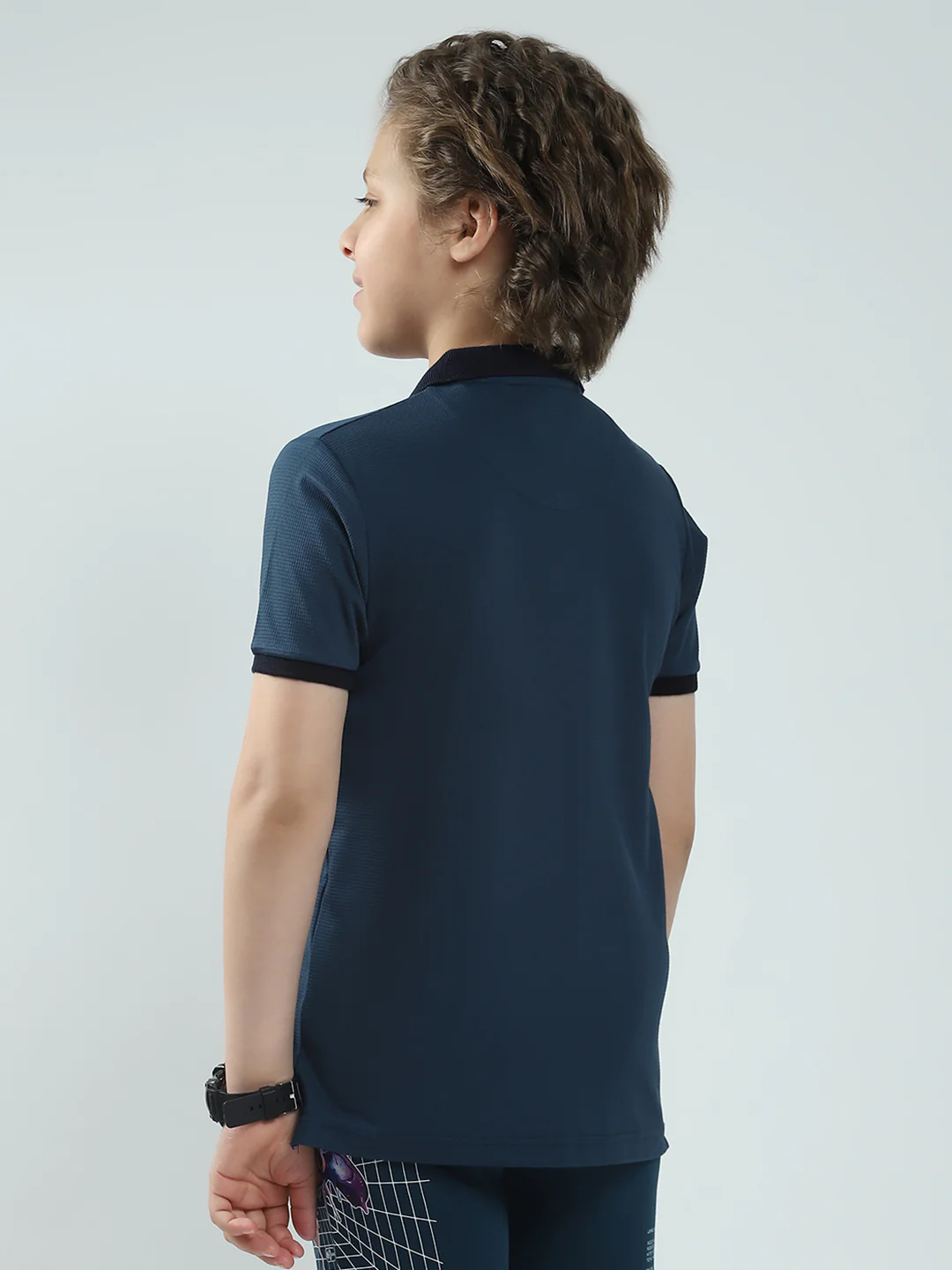 Boys Teal Blue Solid Collar Half Sleeve T-Shirt - Image 5