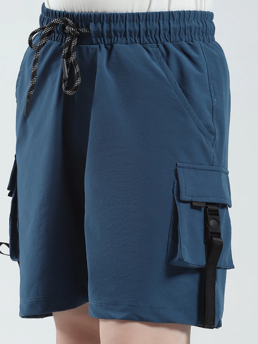 Boys Teal Blue Solid Regular Fit Bermuda - Image 6
