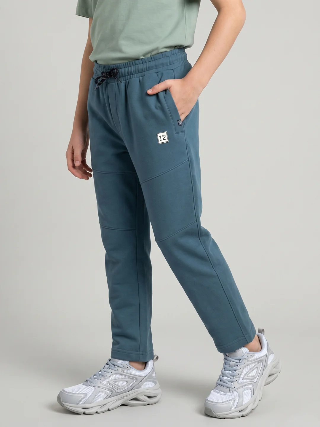 Boys Teal Blue Solid Regular Fit Lower - Image 2
