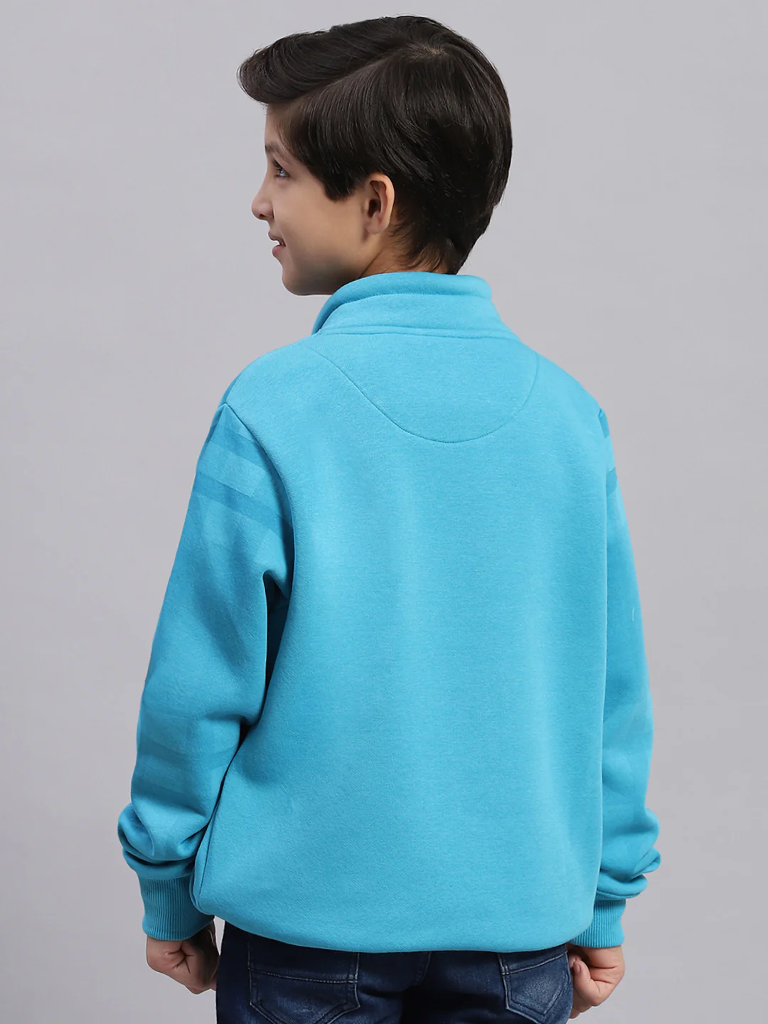 Boys Turquoise Blue Printed F Neck Full Sleeve Sweatshirt - Image 5