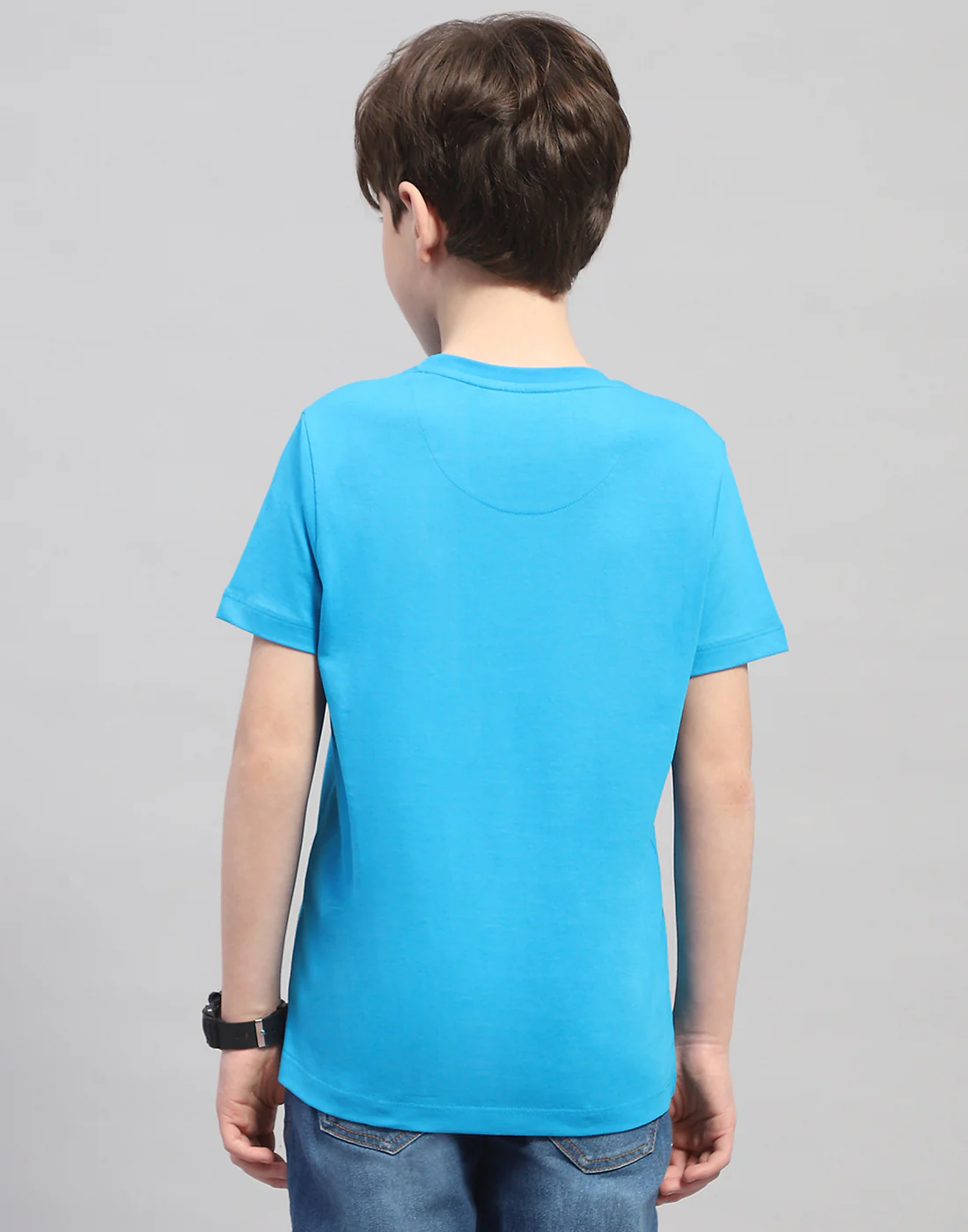 Boys Turquoise Blue Printed Round Neck Half Sleeve T-Shirt - Image 5