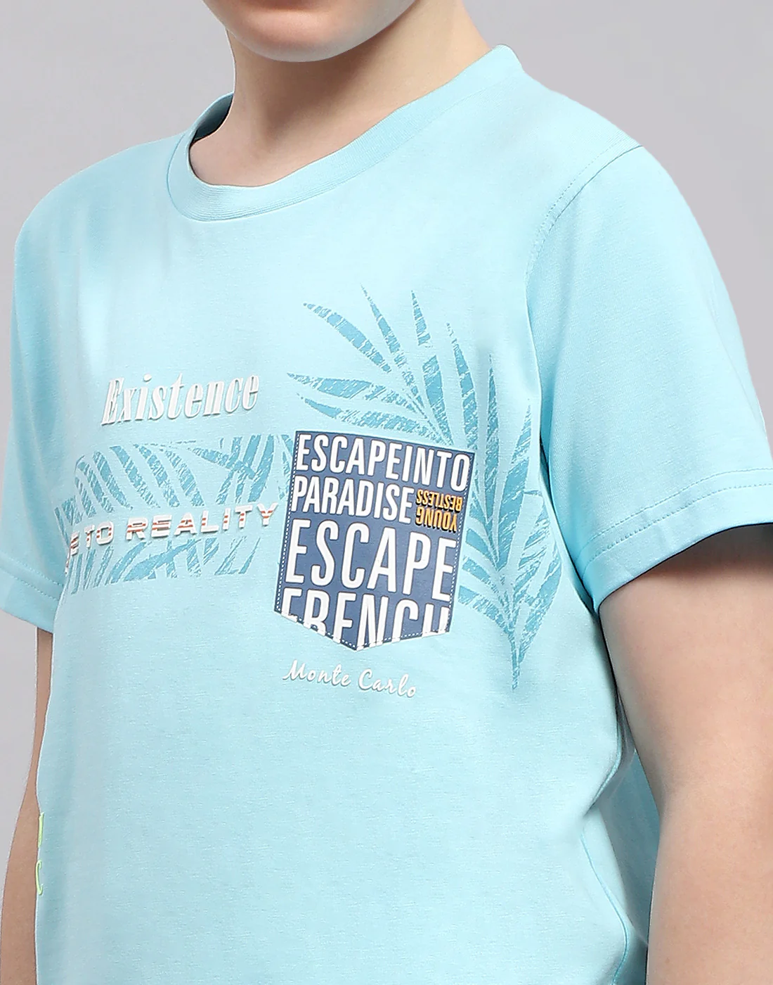 Boys Turquoise Blue Printed Round Neck Half Sleeve T-Shirt - Image 6