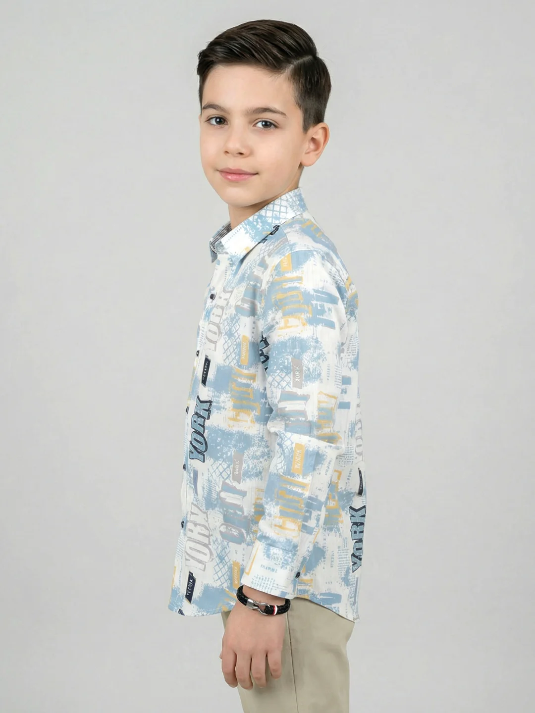 Boys White & Blue Printed Collar Full Sleeve Shirt - Image 2