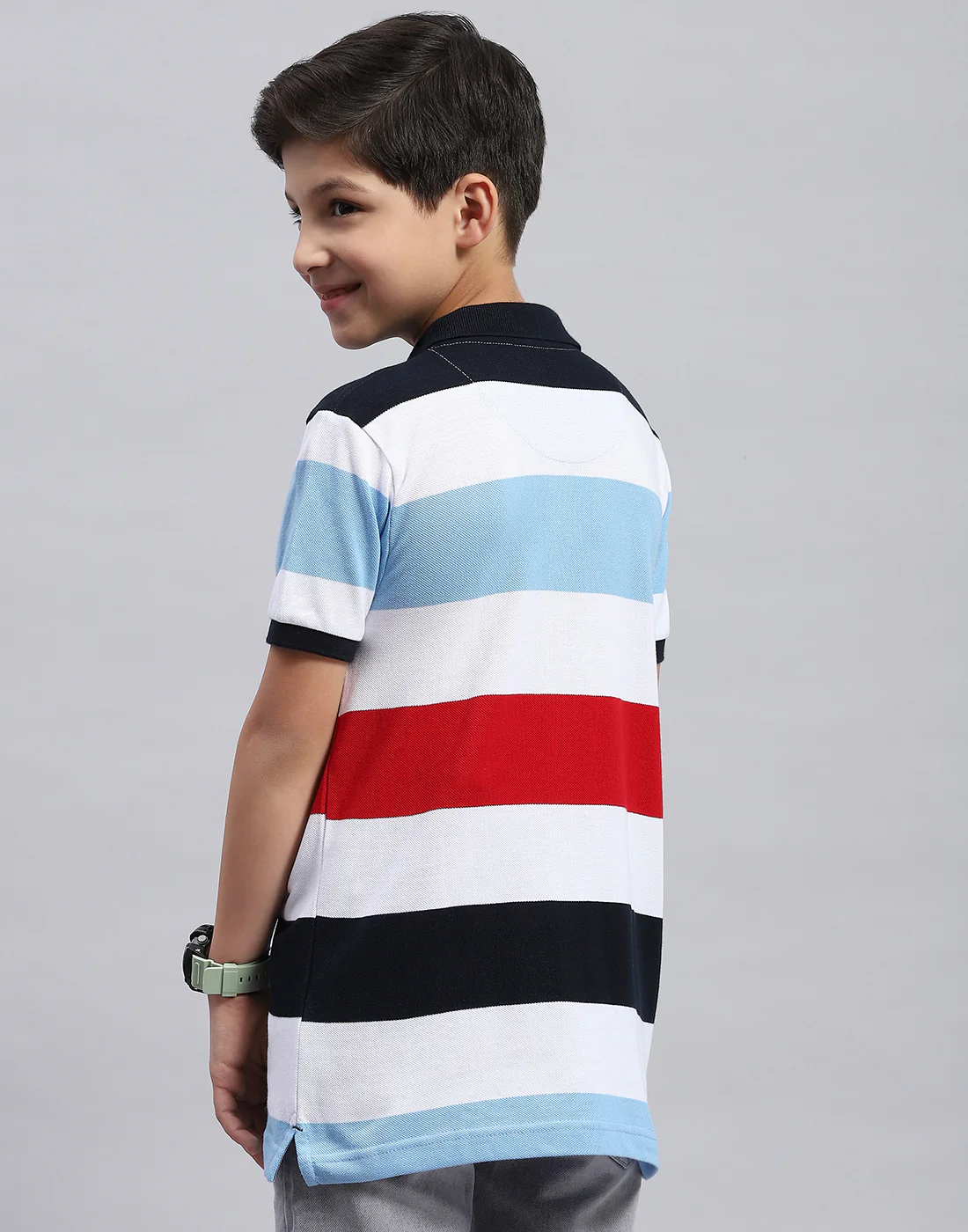 Boys White & Blue Printed Collar Half Sleeve T-Shirt - Image 5