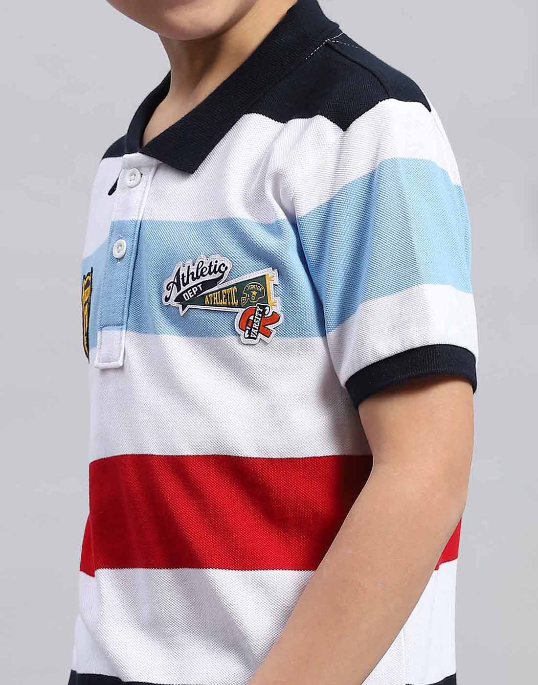 Boys White & Blue Printed Collar Half Sleeve T-Shirt - Image 6